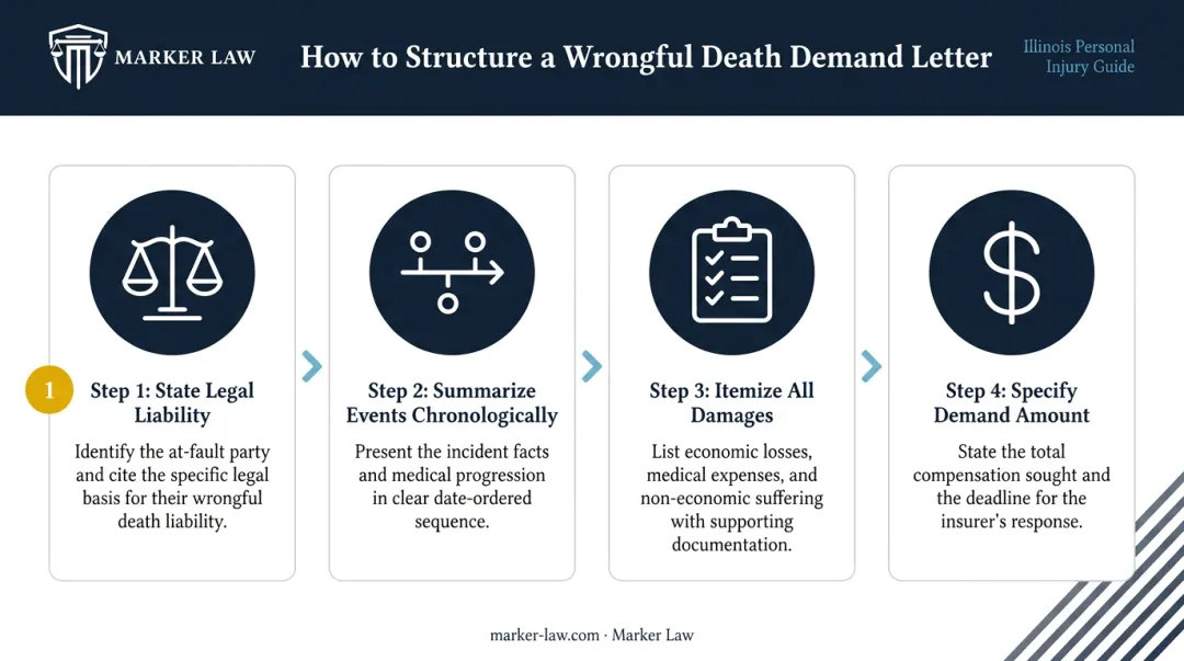 Four-step wrongful death demand letter structure for settlement negotiations