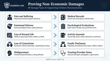 Five non-economic damage categories with evidence documentation types in Illinois