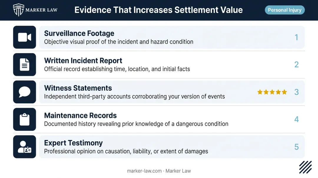 Five key evidence types that strengthen Illinois slip and fall negligence claims