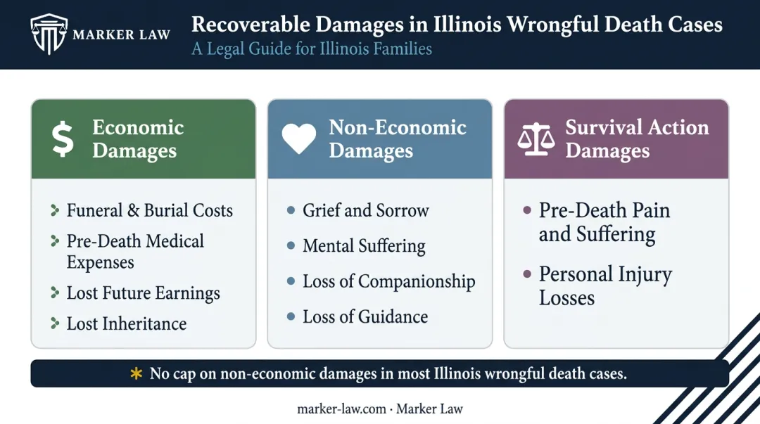 Illinois wrongful death recoverable damages categories economic non-economic survival action breakdown