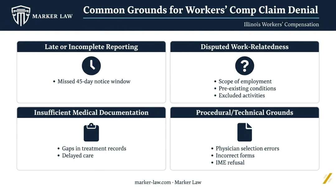 Four most common Illinois workers comp claim denial reasons comparison chart