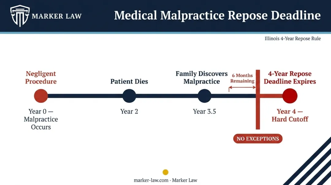 Medical malpractice wrongful death statute of repose four-year hard deadline timeline example