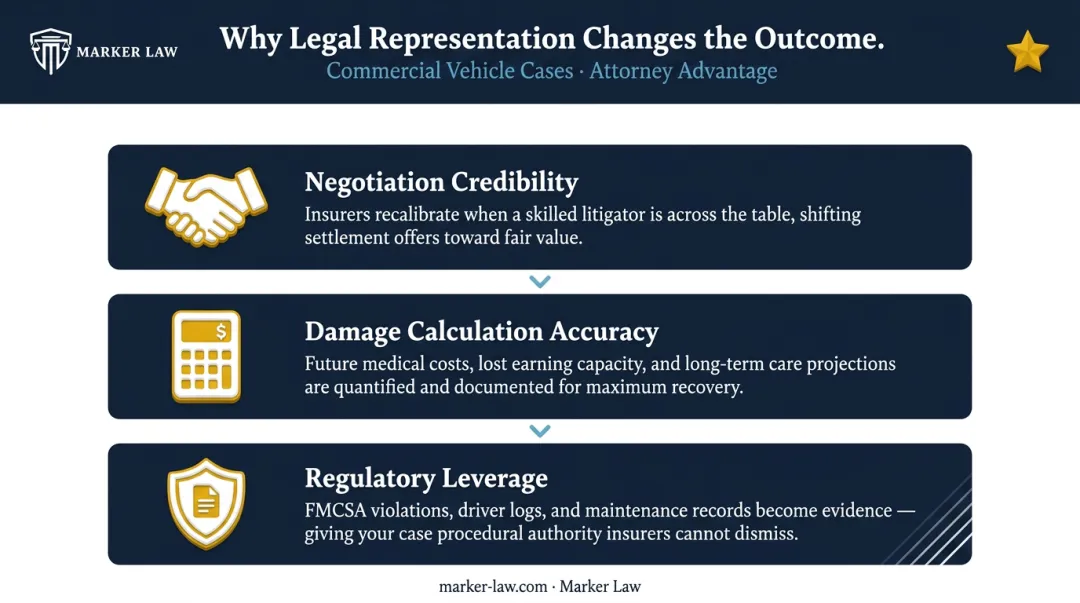 Three key advantages of hiring a commercial vehicle accident attorney infographic
