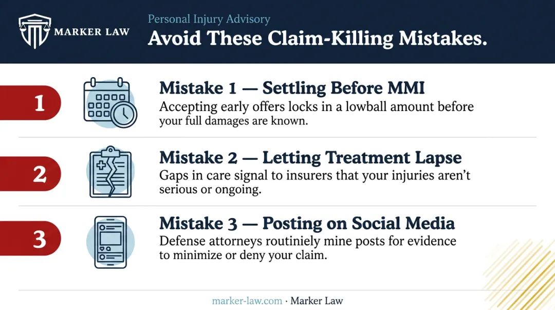 Three common soft tissue injury claim mistakes that reduce settlement value