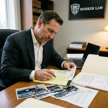 Attorney reviewing rear-end crash evidence