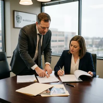 Legal team preparing catastrophic injury case evidence