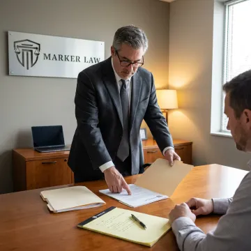 Truck accident attorney explaining legal process to injured client