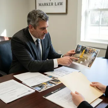 Legal team reviewing slip and fall claim documents