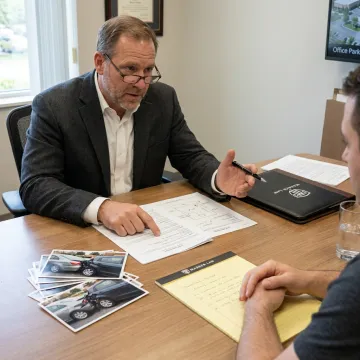 Attorney reviewing rear-end accident evidence
