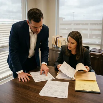 Attorney preparing uninsured motorist accident claim documents