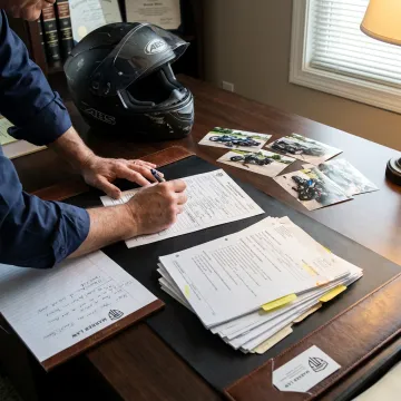 Attorney preparing motorcycle accident claim evidence