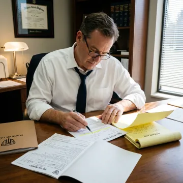 Attorney reviewing injury claim evidence