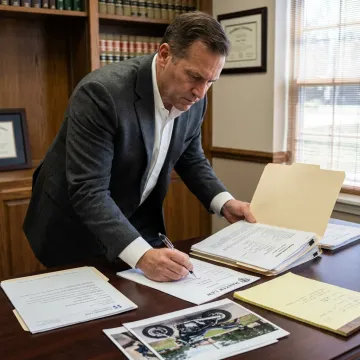 Attorney preparing motorcycle accident case