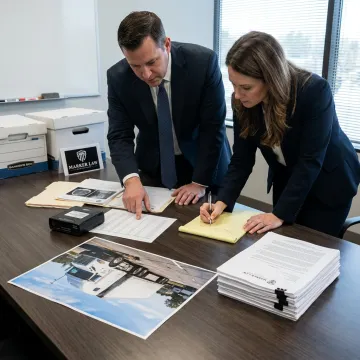 Truck accident legal team preparing case evidence