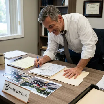 Attorney reviewing motorcycle accident evidence