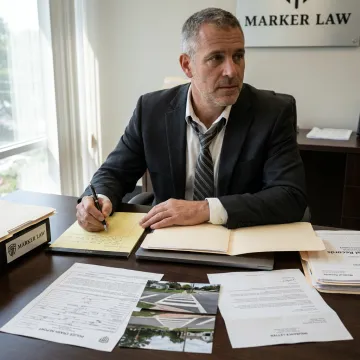 Attorney reviewing pedestrian accident claim documents