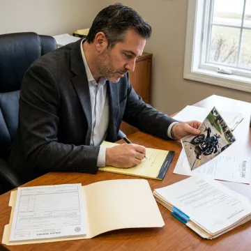 Attorney reviewing motorcycle accident case evidence