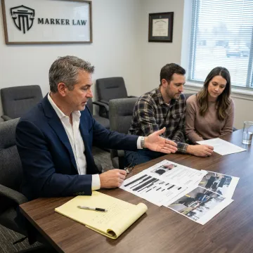 Legal team reviewing injury case documents