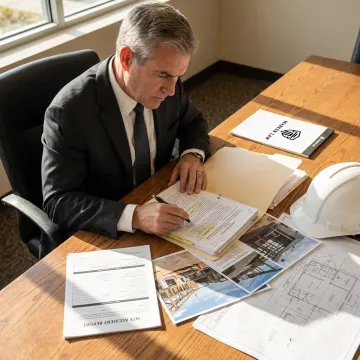 Attorney reviewing construction accident case evidence