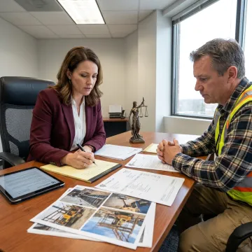 Attorney reviewing construction accident claim documents