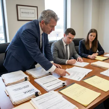 Legal team organizing workplace injury case evidence