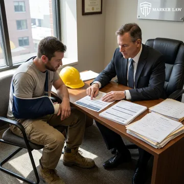 Attorney explaining construction accident claim process