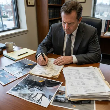 Attorney reviewing car accident evidence with client
