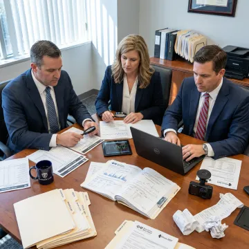 Legal team investigating truck accident evidence