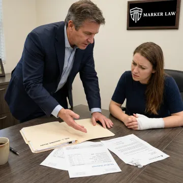 Attorney reviewing injury claim steps with client