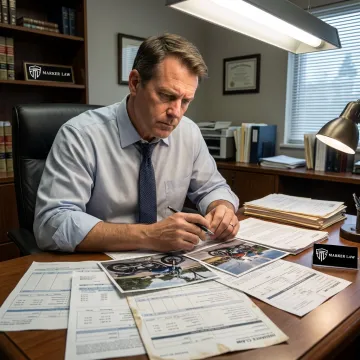 Attorney reviewing motorcycle accident case file