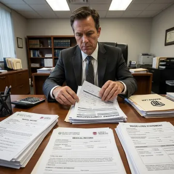 Attorney preparing a workers' compensation claim file