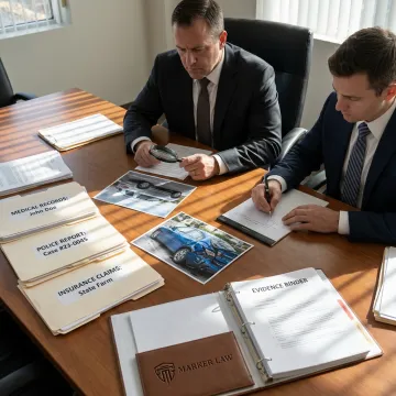 Legal team organizing hit and run case documents