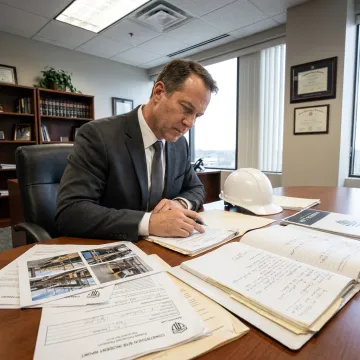 Attorney reviewing scaffolding accident evidence