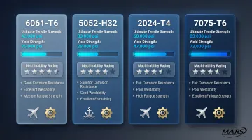 Four aluminum alloy comparison chart tensile strength machinability and key properties