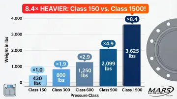 Carbon steel blind flange weight scaling from Class 150 to Class 1500 at NPS 24