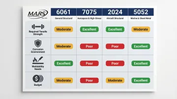 Four aluminum alloy selection comparison chart 6061 7075 2024 5052 properties