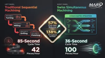 Swiss screw machine cycle time reduction comparison showing simultaneous operations throughput gains