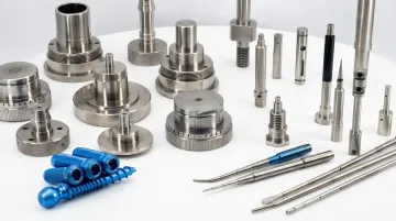 Precision Swiss CNC machined medical and aerospace small-diameter components displayed together