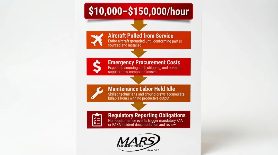 Four cascading AOG event consequences from dimensional non-conformance infographic