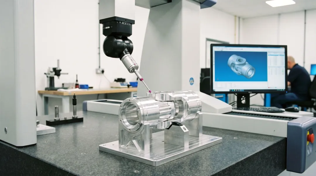 CMM coordinate measuring machine inspecting precision CNC machined robot component