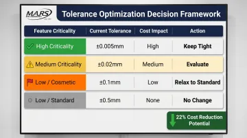 Value-driven tolerancing decision matrix matching feature criticality to tolerance and cost action