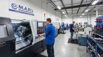 MAR Engineering precision shaft machining facility showing CNC lathe and centerless grinding equipment