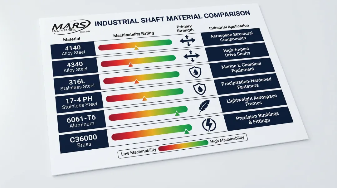 Precision shaft material comparison chart machinability strength and application by alloy