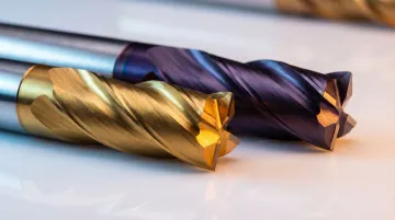 TiAlN PVD coated carbide end mill tool showing cutting edge coating layer