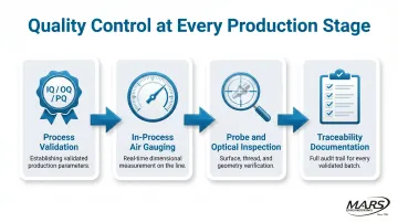 Bone screw in-process quality control workflow from IQ OQ PQ validation to final inspection