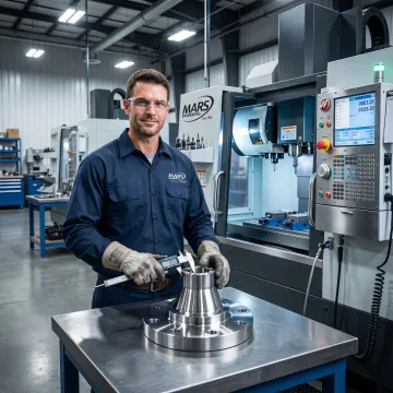Technician inspecting a machined flange