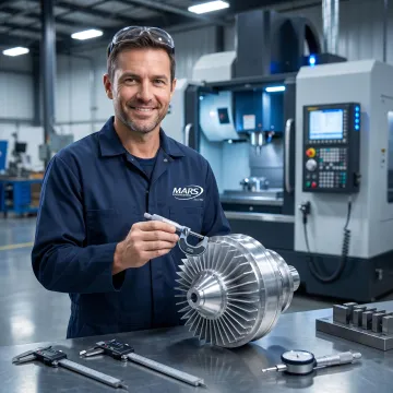 Machinist inspecting aerospace components
