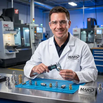 Machined connector parts under inspection