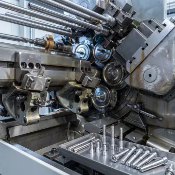 Machined fastener production in progress