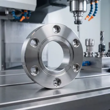Precision machined flange component in a machine shop